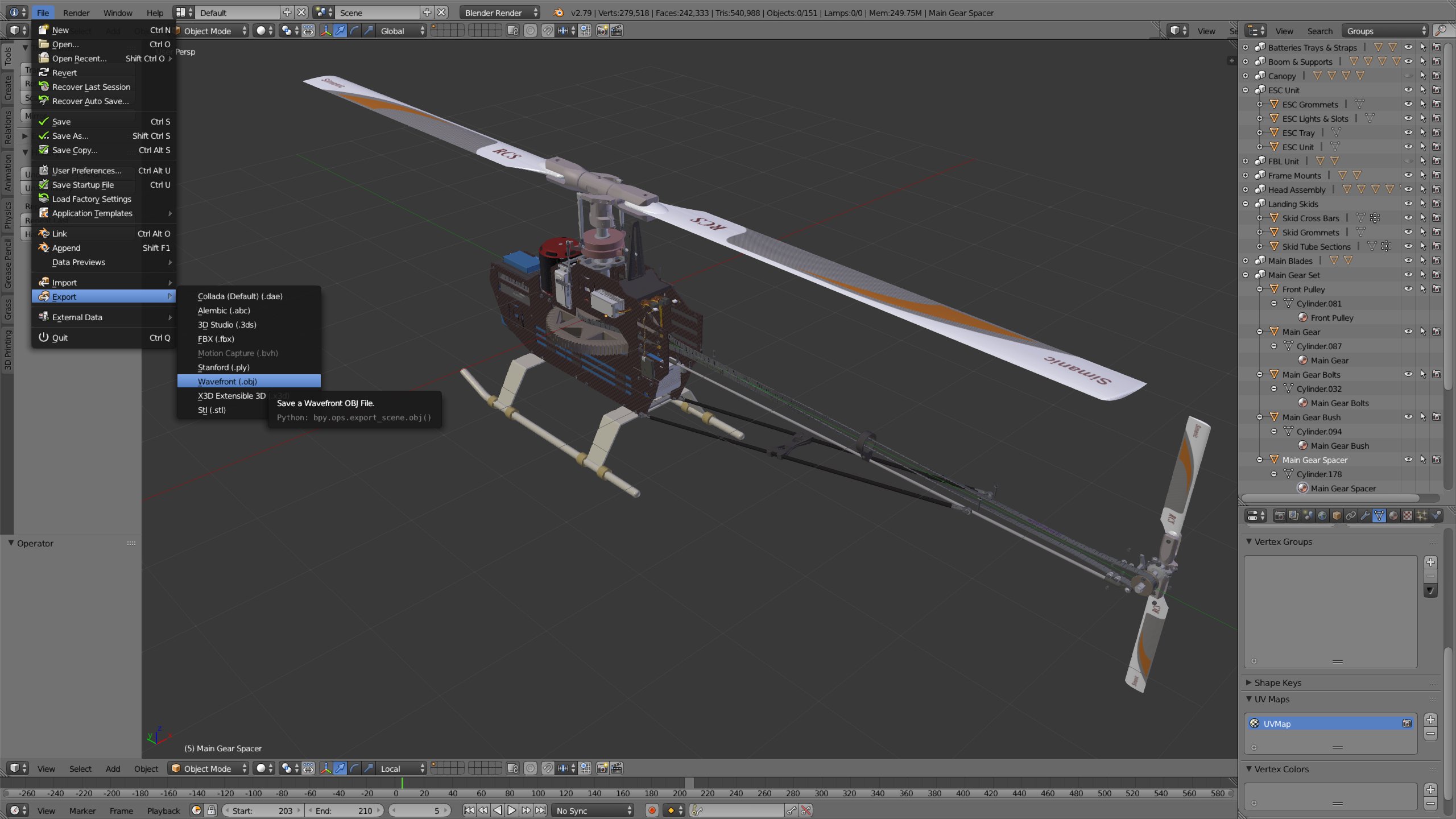 Exporting 3D model helicopter from blender