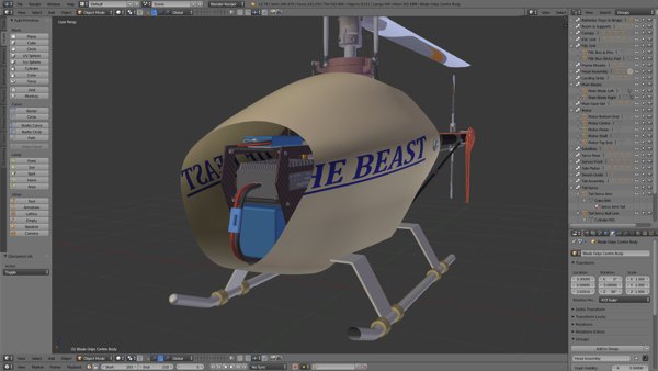 Blender's clipping plane setting - set to chop off the front of the helicopter.