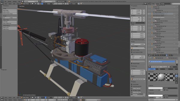 Front side close up view of helicopter - modelled in Blender.