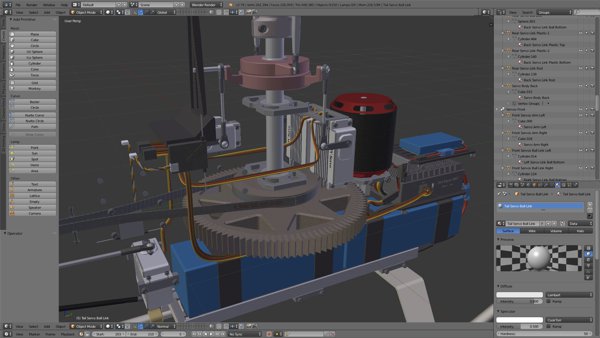 Helicopter side view showing parts and wiring - modelled in Blender.