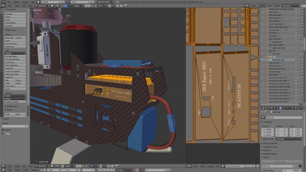 RC Model helicopter's electronic speed control UV Map - text layout being edited in Blender. 