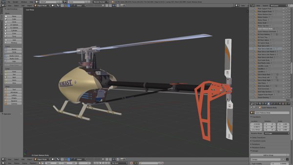 The Beast helicopter with its canopy on - Rear view as modelled in Blender.