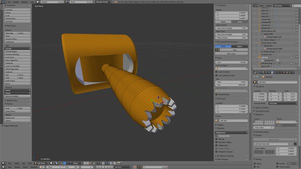 Transmitter modelled using Blender - Close up of gimbal and control stick.