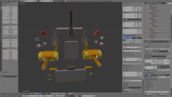 Transmitter modelled using Blender - The main body has been set to invisible.