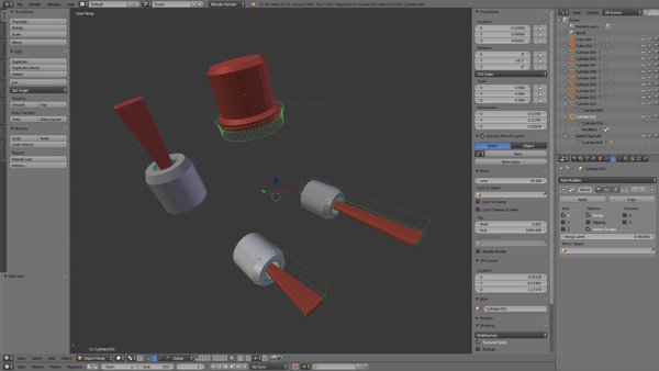Transmitter modelled using Blender - Close up of switches and knobs.